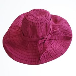 Relativity Women's Packable Knit Boater Hat with Bow Tie Trim Bright Pink